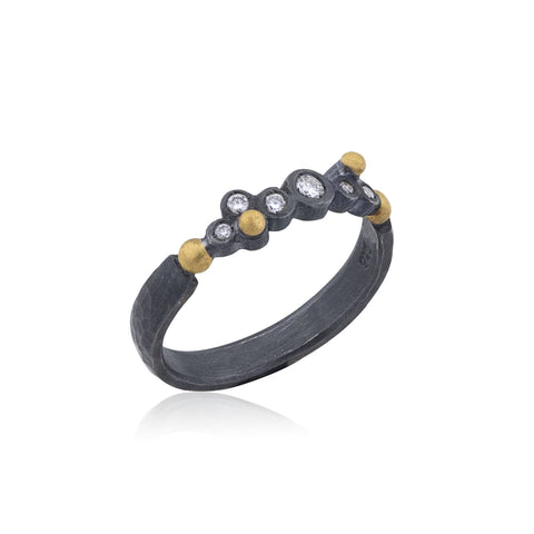 Inversion Ring 24K Gold & Oxidized Sterling Silver With Diamonds