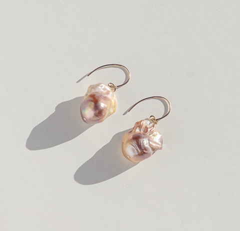 Comet Thread Earrings with Large White Freshwater Fireball Pearls
