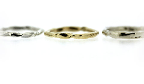 5mm Wood grain Pattern Mokume Gane 14k White Gold and Silver Wedding Band