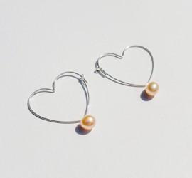Heart Hoop Pearl Earrings in Silver Ear Wires