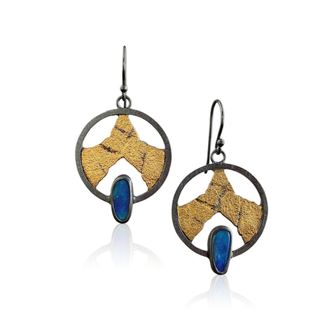 Montana Agate Gold Diamond Wing Drop Earrings