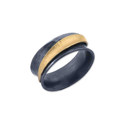 24k Gold & Oxidized Sterling Silver Flat Style "Fusion" Band