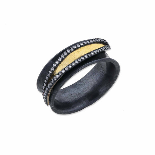 Inversion Ring 24K Gold & Oxidized Sterling Silver With Diamonds