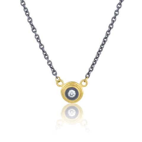 Open Circle Dylan Necklace with Gold Granulation and Diamonds