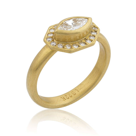 Alaria Solitaire with Rose Cut Pear Diamond Ring