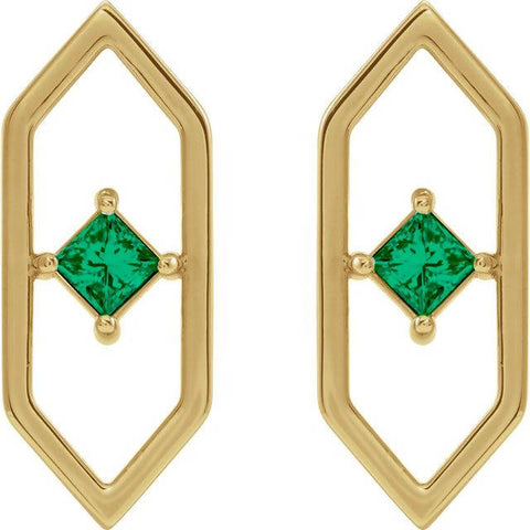 14k Gold and Diamond Triangle Earrings