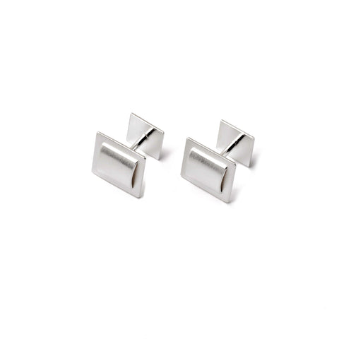Mid Century Modern Stainless Steel Polished Mother of Pearl Cufflinks