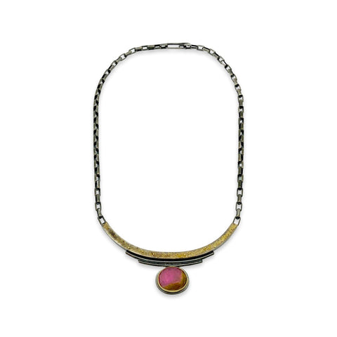 22k gold  Bicolor Pink/Peach Rose cut Brazilian Tourmaline Necklace