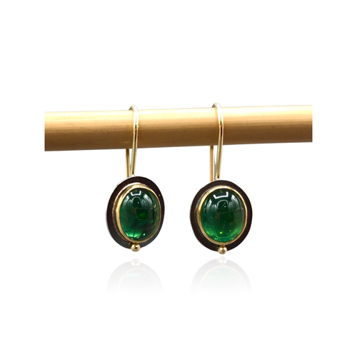 Brazilian Deep Green Cabochon Tourmaline Earrings
