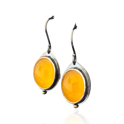 Large Amber Chalcedony Cabochons Earrings