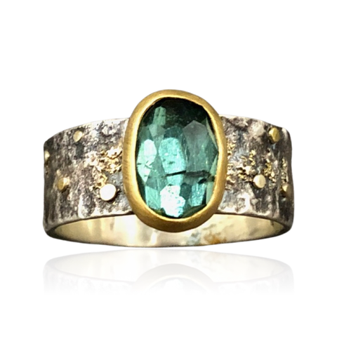 Blue Gold Rose Cut Montana Sapphire Ring