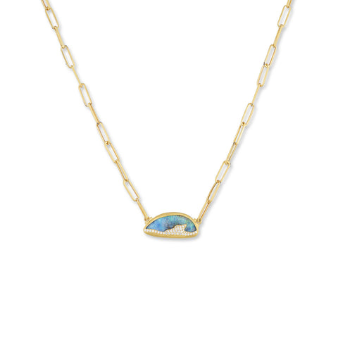 14K Satin Diamond Disc Necklace