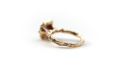 14K Yellow Gold Bezel-set Garnet Textured Ring