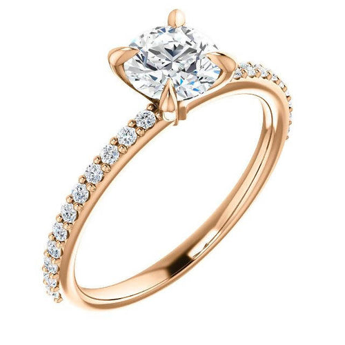 14K Gold 6.5 mm Round Moissanite 4 Prong Claw Set Accented Engagement Ring