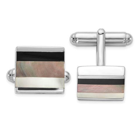 Sterling Silver Polished Onyx Hexagon Cuff Links