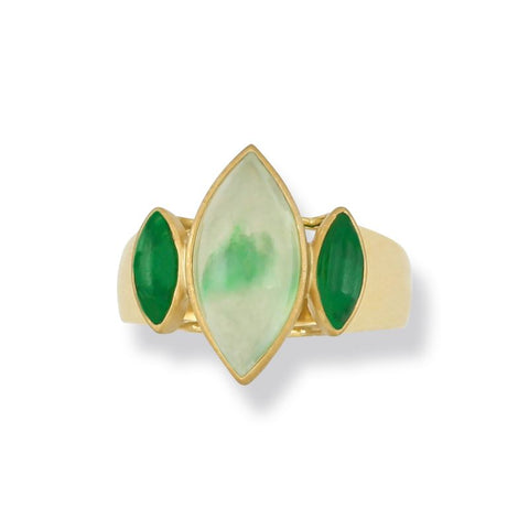 Estate Carved Green Jade set in 24k yellow gold
