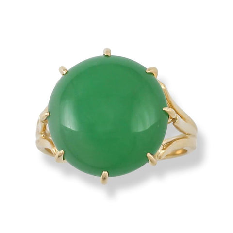 Estate Carved Green Jade set in 24k yellow gold
