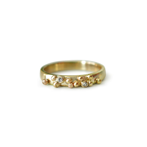 Rose Cut Salt and Pepper Diamond .34Ct Set Ring in 18k Yellow Gold