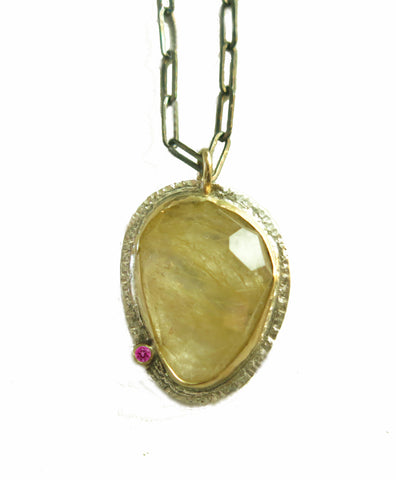 Oval Tourmaline Pendant with Diamond and Gold Accent