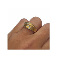 Multi split trio diamond silver shell ring with 22K gold plated interior
