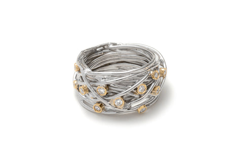 Silver wrap ring with 14 Brilliant diamonds set in 18kt Gold