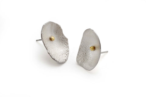 Brazilian Aqua Green Tourmlaine 18k Gold on Oxidized Silver Earrings