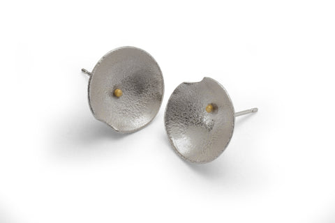 Silver Leaf Studs With Gold Beads