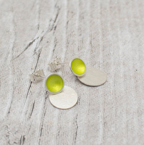 Halo Medium Enamel Studs with Textured Silver Drop Detail