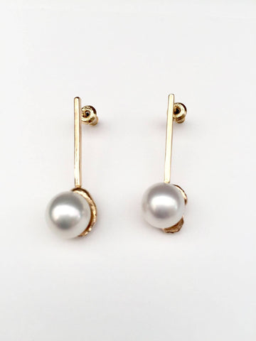 Fresh Water Baroque Pearl and Black Agate Earrings