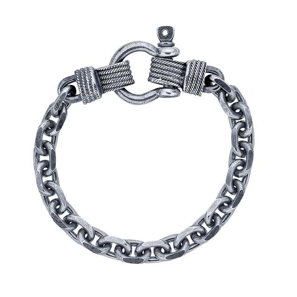 Sterling Silver Oxidized 8.7mm Beveled Cable Chain Bracelet with