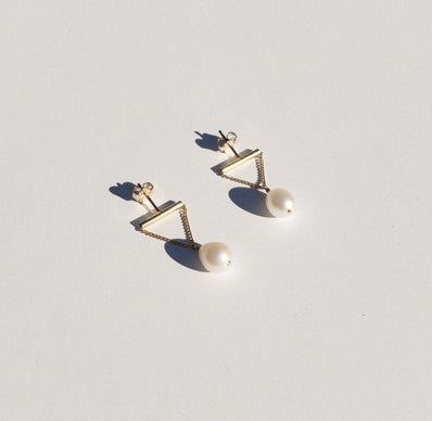 White Keshi Pearls Twin Earrings with Gold-filled Chain