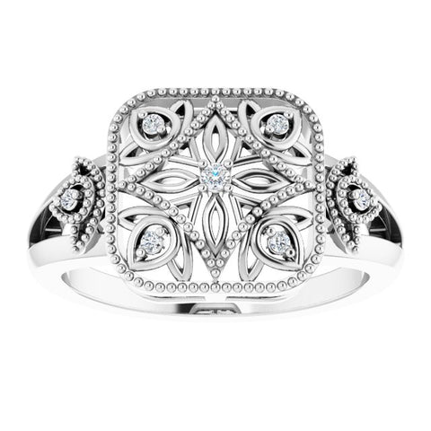 Vintage Style Filigree Sterling Silver .05 CTW Diamond Ring