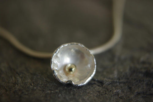 Small Acorn Cup Pendant in Sterling Silver with 18kt Gold Accent