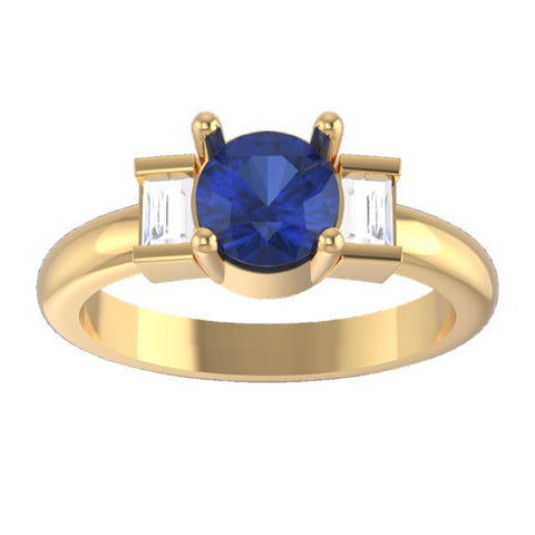 Princess Cut Parti Sapphire 18k Gold Ring with Accent Diamond