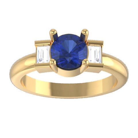 22K Gold Diva Ring with Blue Sapphire & White Diamonds