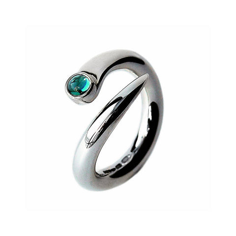 Double taper silver wiggly ring with blue topaz