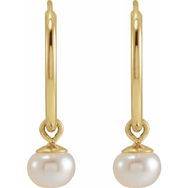 14k 1.25mm Endless Hoop Earring and 4mm Freshwater Pearl Dangle