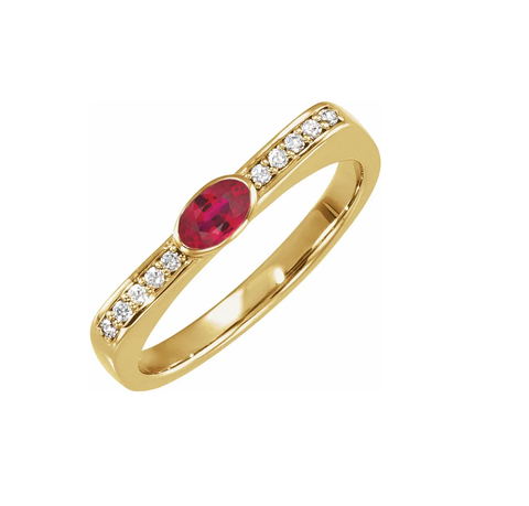 Dipped Teardrop Ring with Synthetic Rubies