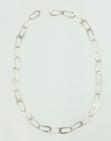 18k Yellow Gold Oval Link and Sterling Silver Chain Necklace