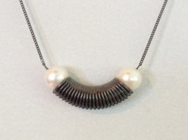 Bypass Oxidized Silver Pendant with Freshwater Pearls