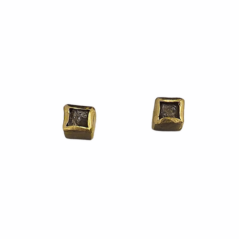 18k Gold XXS Silver Acorn Cup Diamond Stud Earrings