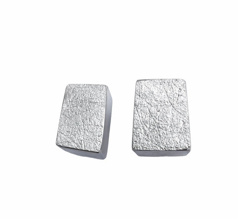 Silver Reticulated Face Cube Earrings