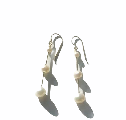 Twin Black & White Potato Pearls Sterling Silver Earrings