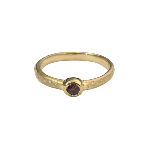 14K Gold 3mm Round Garnet-Set Ring