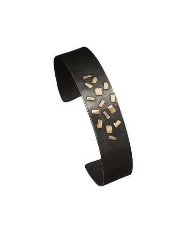 Wide 24K Hammered Fusion Gold & Oxidized Sterling Silver Twist Open Cuff Bracelet with Diamonds