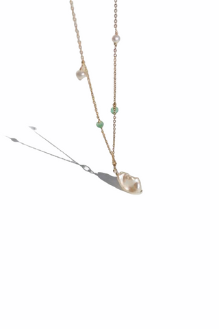 14K Gold Marquise Shape Emerald &  Diamond 16" Necklace