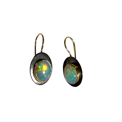 Ethiopian Opal 14 Karat Solid Yellow Gold Stud Earrings