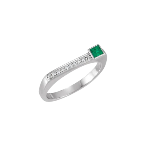 14K Gold Princess-cut Natural Emerald Family Stackable Ring