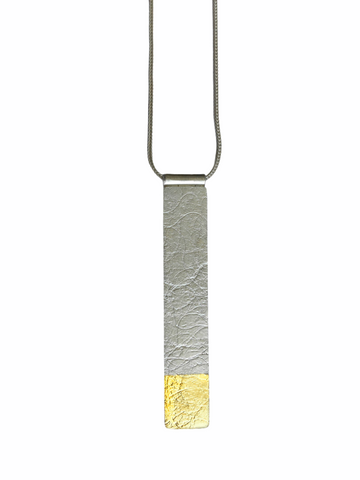 Square Silver Tube Necklace with Tourmaline and 24kt Keum-boo Accent