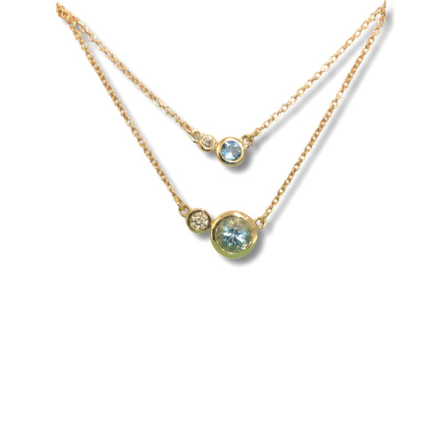 14k Gold 3 MM Aquamarine and 0.02 CTW Diamond Necklace